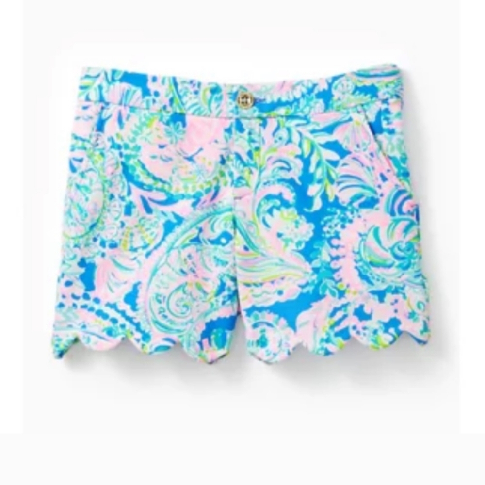 Lilly Pulitzer Blue, Pink & Green Paisley Scallop Hem Shorts